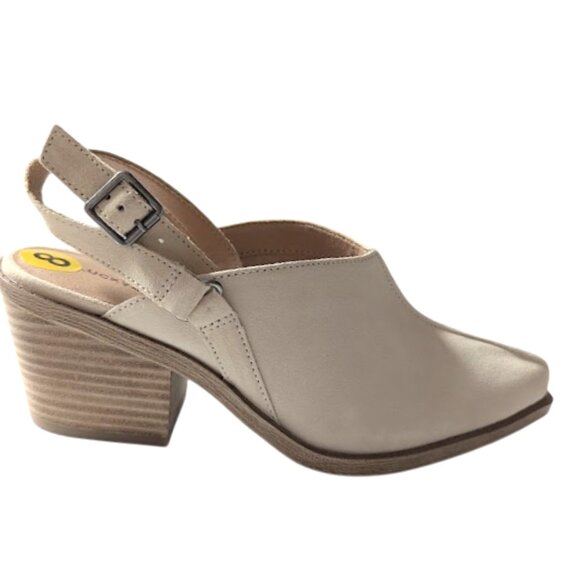 Lucky Brand Winola Almond Toe Block Heel Buckle Strap Leather Mules Size 8 NWOB - Picture 2 of 8